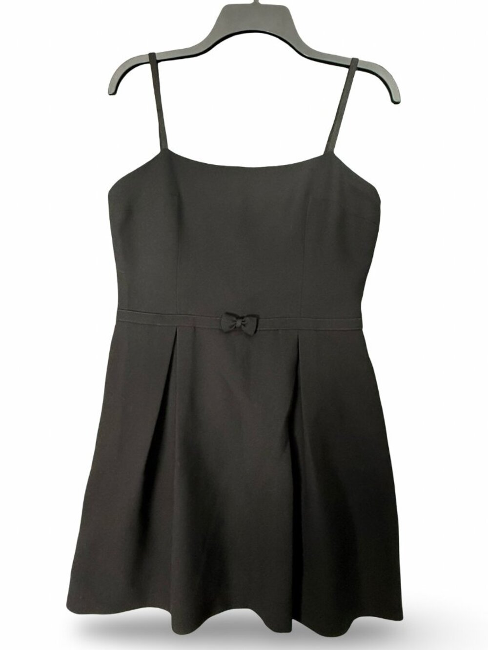 Vtg Bebe Y2K Fit‎ Flare Mini Dress Sz 10 Black Bow Square Neck Pleated Party LBD